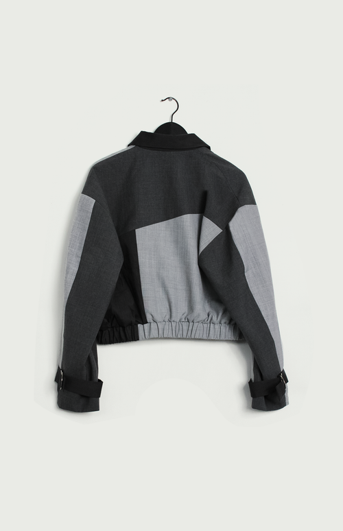 Bomber Jacket Front Zipper (Black/Grey)