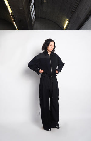 Bomber Jacket Front Zipper (Black/Grey)