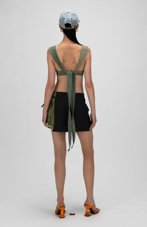 1OFF-Paris-Fuel-Skirt-Mini-Suiting-Denim-Multi (model, back)